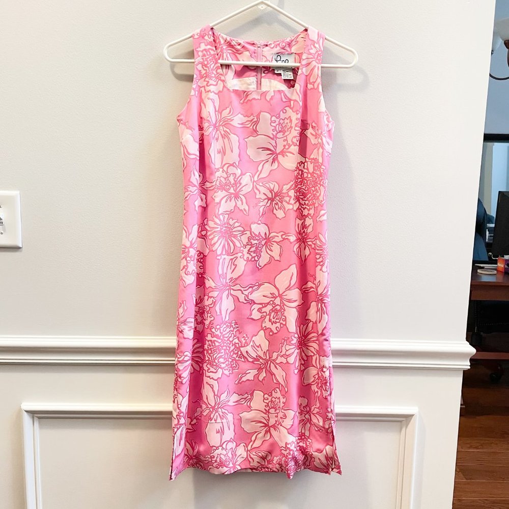 Lilly Pink and White Silk Shift Summer Dress